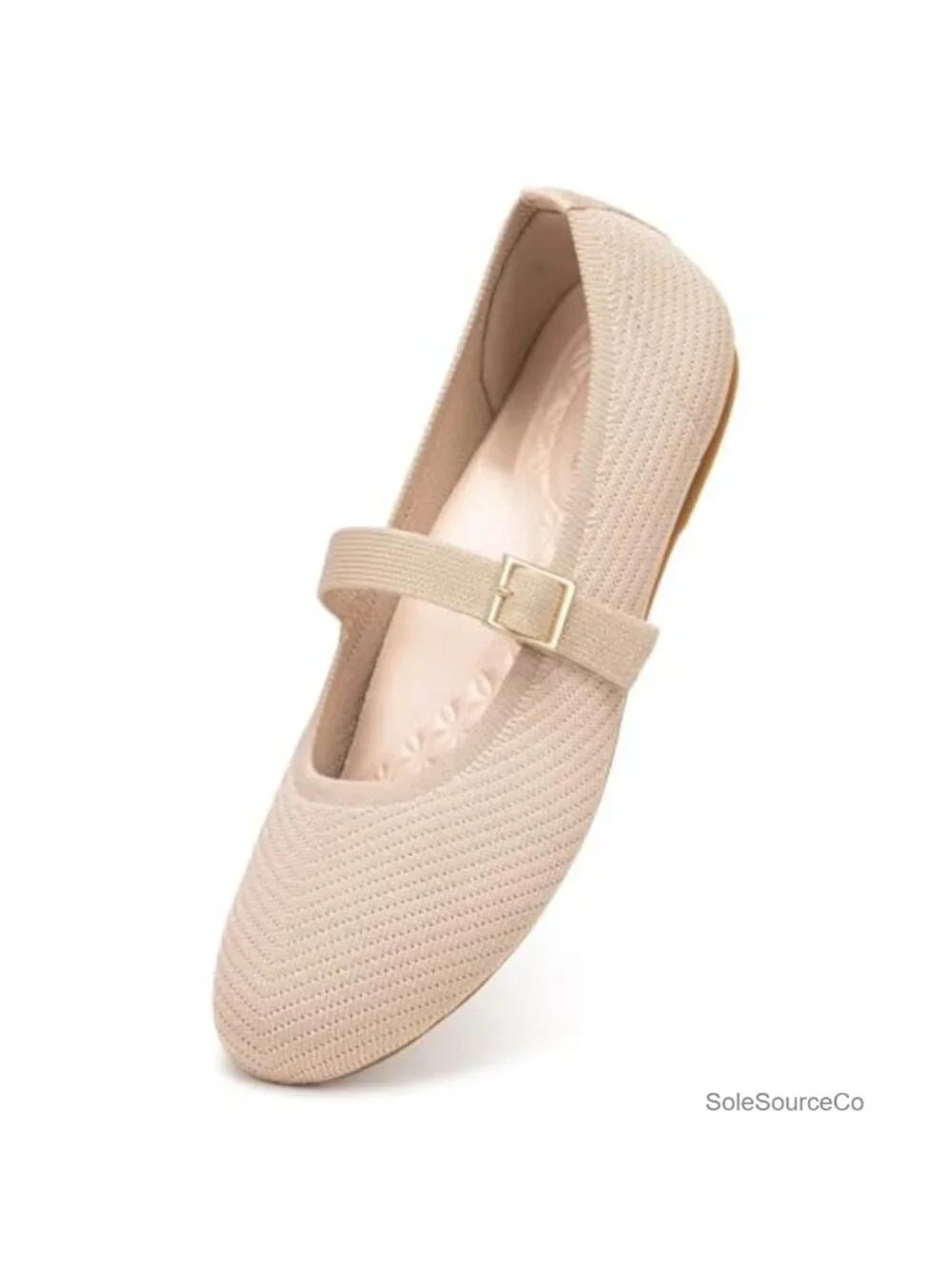 Washable Knitted Fabric Mary Jane Flats Comfortable Slip On Work Ballet Shoes